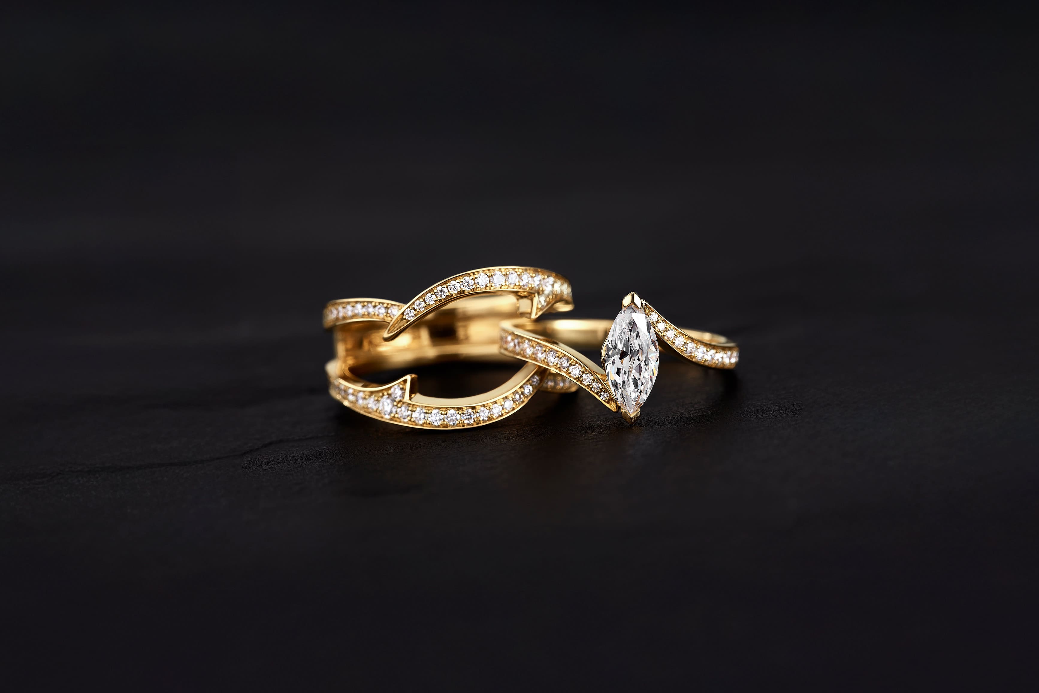 Stephen Webster Party Jacket jewellery concept featuring engagement ring with outer ring jacket