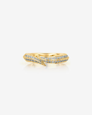 Stephen Webster Thorn Arc Solitaire Pavé Band in 18ct yellow gold with white diamond pavé wedding band