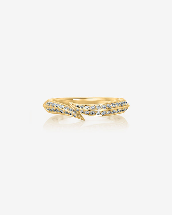 Stephen Webster Thorn Arc Solitaire Slimline Pavé Band in 18ct yellow gold with white diamond pavé wedding band