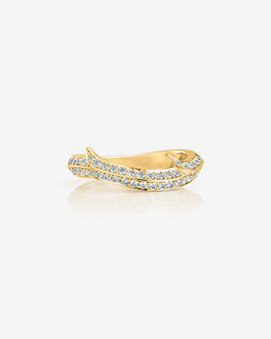 Stephen Webster Thorn Floating Solitaire Pavé Band in 18ct yellow gold with white diamond pavé wedding band