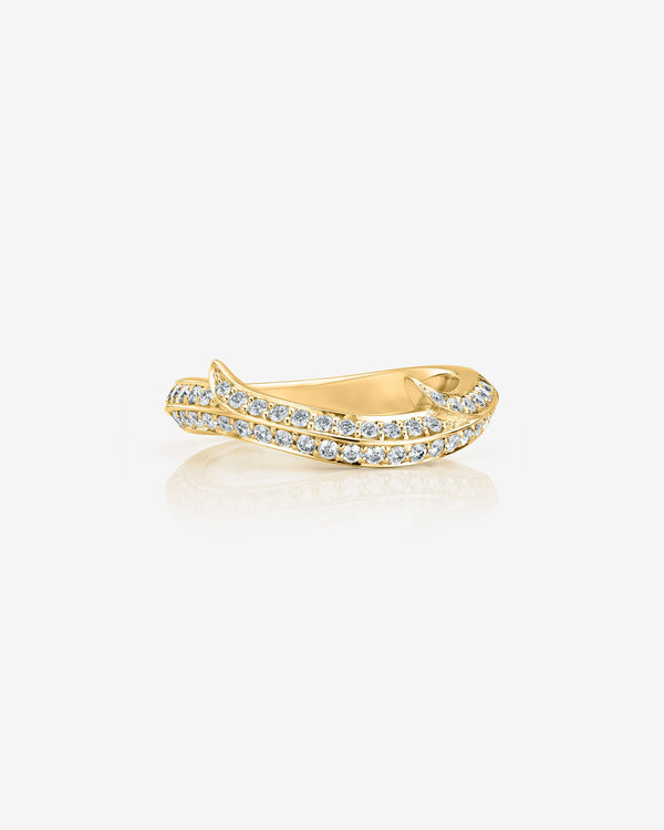 Stephen Webster Thorn Floating Solitaire Pavé Band in 18ct yellow gold with white diamond pavé wedding band