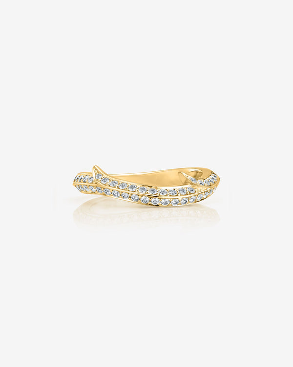 Stephen Webster Thorn Floating Solitaire Slimline Pavé Band in 18ct yellow gold with white diamond pavé wedding band