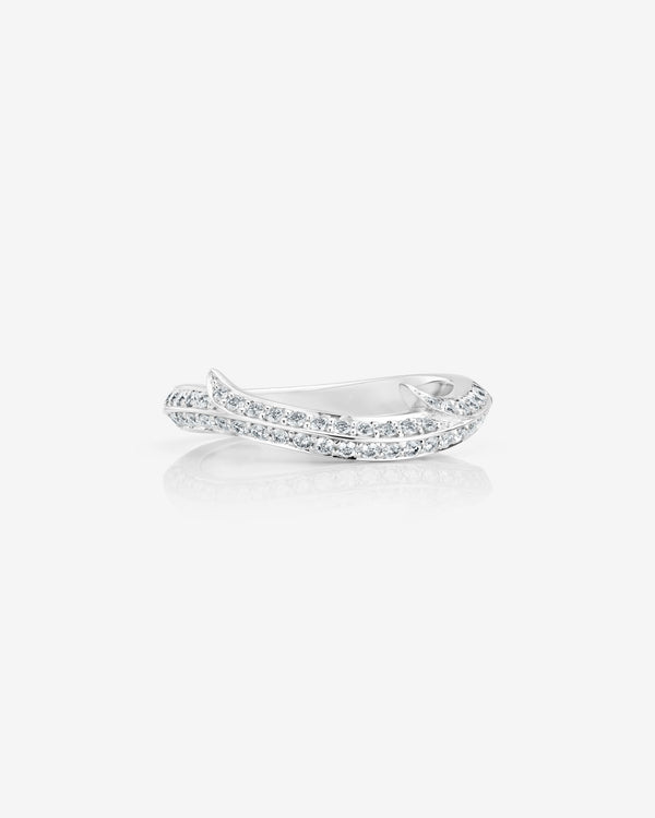 Stephen Webster Thorn Floating Solitaire Slimline Pavé Band in platinum with white diamond pavé wedding band