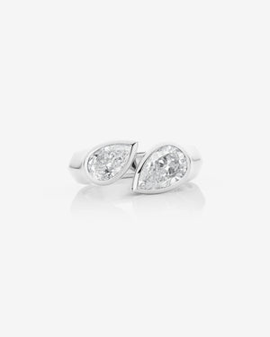 Stephen Webster Toi et Moi Ring in platinum with two pear-shape white diamonds luxury engagement ring