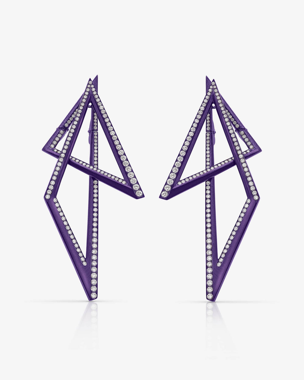 Stephen Webster Vertigo Titanium Infinity Earrings in purple titanium with white diamonds — front view