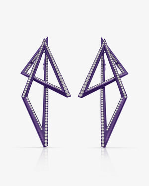 Stephen Webster Vertigo Titanium Infinity Earrings in purple titanium with white diamonds — front view