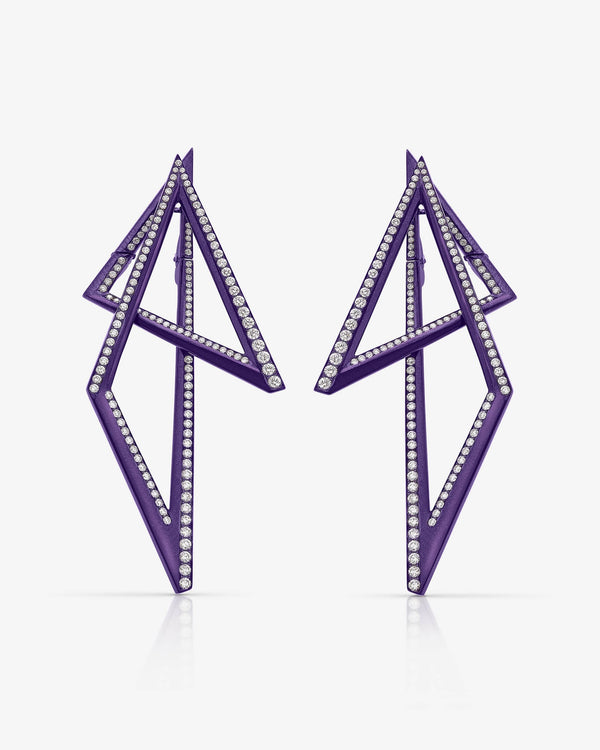 Stephen Webster Vertigo Titanium Infinity Earrings in purple titanium with white diamonds — front view