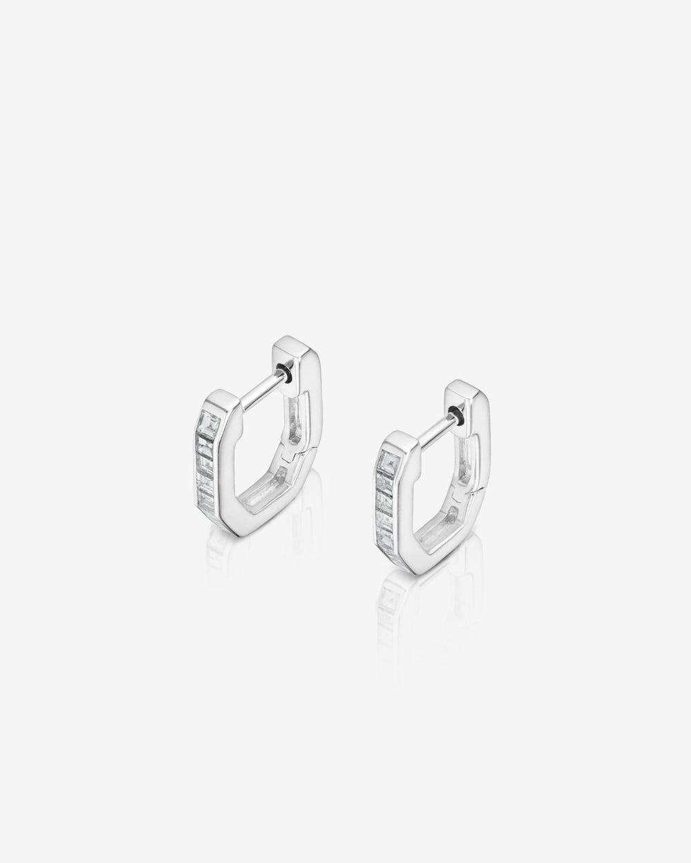 White diamond baguette sleeper earrings in 18ct white gold by Stephen Webster