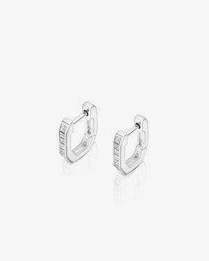 White diamond baguette sleeper earrings in 18ct white gold by Stephen Webster