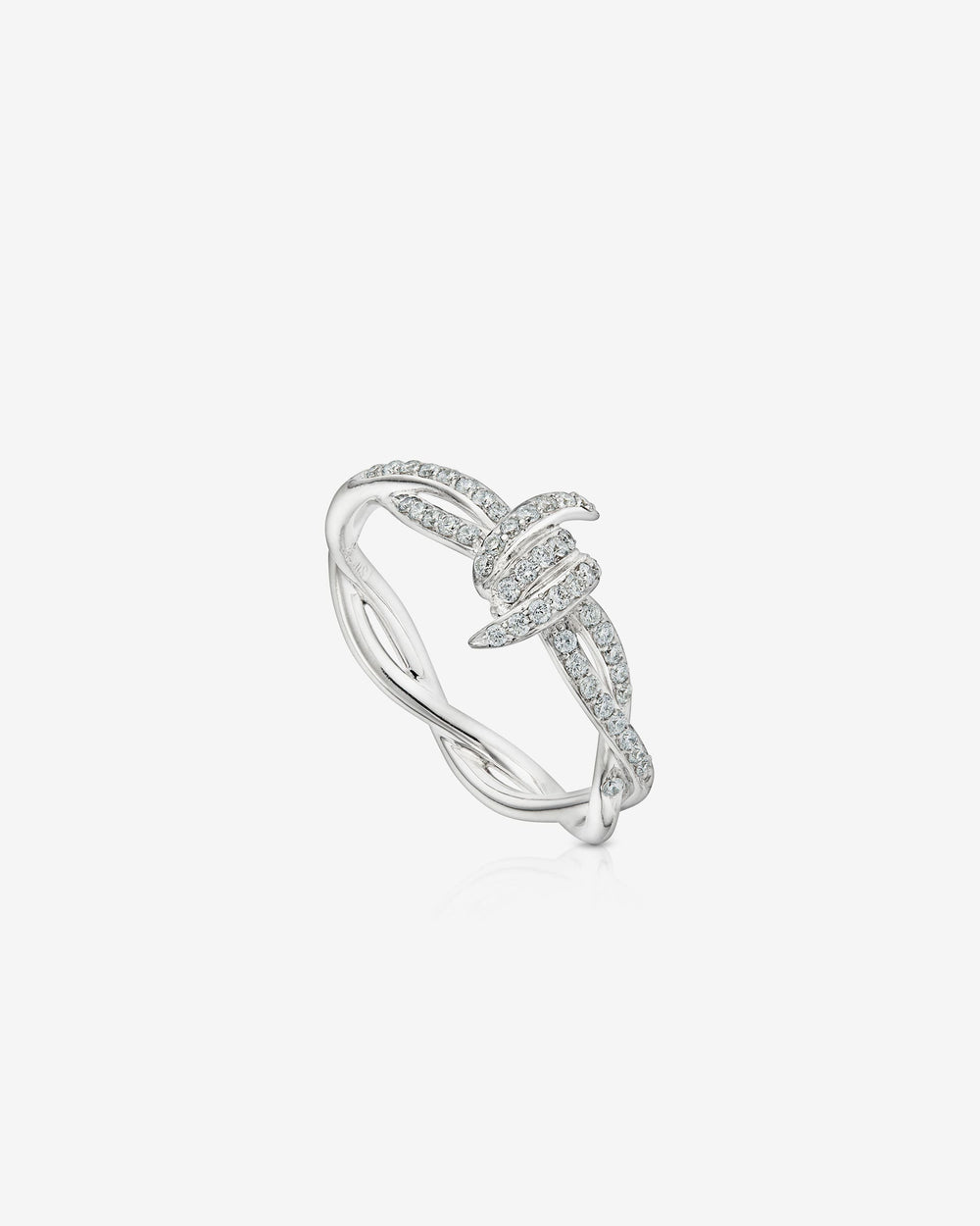 Stephen Webster White Diamond Forget Me Knot Stack Ring in 18ct White Gold with white diamond pavé front view