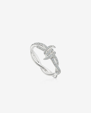 Stephen Webster White Diamond Forget Me Knot Stack Ring in 18ct White Gold with white diamond pavé front view