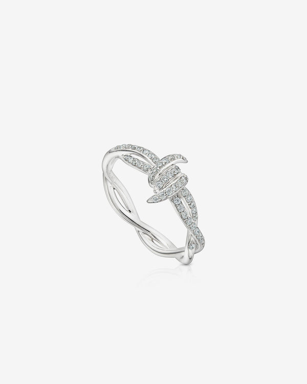 Stephen Webster White Diamond Forget Me Knot Stack Ring in 18ct White Gold with white diamond pavé front view
