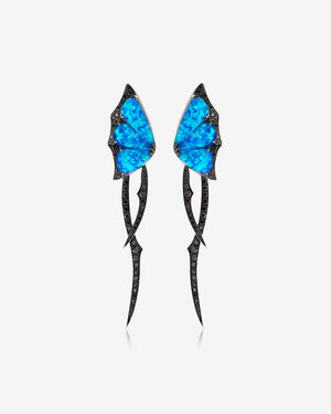 Stephen Webster Crystal Haze blue butterfly drop earrings in 18 ct white gold — front view