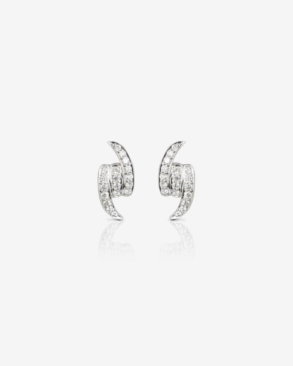 Stephen Webster White Gold Knot White Diamond Earstuds in 18ct White Gold with white diamond pavé front view