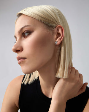 Stephen Webster White Gold Knot White Diamond Earstuds in 18ct White Gold worn on model close up