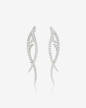 Stephen Webster Stem Drop Earrings in 18ct White Gold with white diamond pavé front view