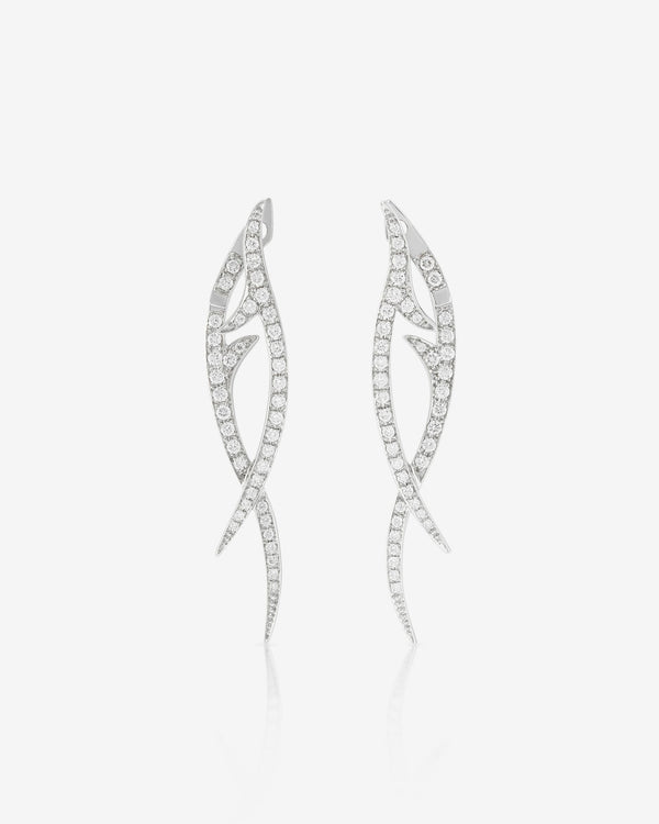 Stephen Webster Stem Drop Earrings in 18ct White Gold with white diamond pavé front view
