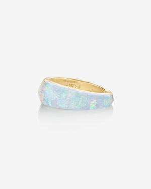 Stephen Webster white opalescent Crystal Haze shard stack ring in 18ct yellow gold with white opalescent Crystal Haze and diamond accents