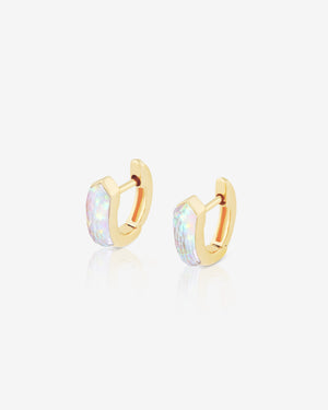 Stephen Webster white opalescent Crystal Haze sleeper earrings in 18ct yellow gold with white opalescent Crystal Haze and diamond accents
