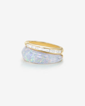 Stephen Webster white opalescent Crystal Haze slimline ring in 18ct yellow gold with white diamonds