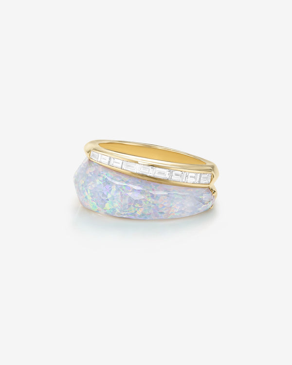 Stephen Webster white opalescent Crystal Haze slimline ring in 18ct yellow gold with white diamonds