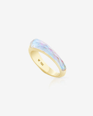Stephen Webster white opalescent Crystal Haze slimline shard stack ring in 18ct yellow gold with white opalescent Crystal Haze and diamond accents