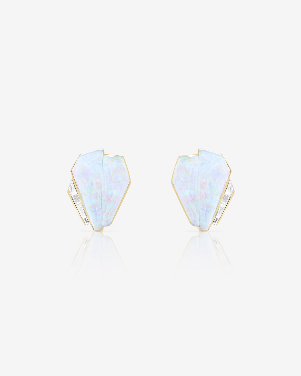 Stephen Webster white opalescent diamond eye Crystal Haze shard cuff earrings in 18ct white gold with white opalescent Crystal Haze and diamond accents