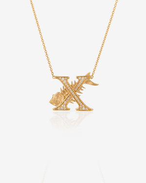 Stephen Webster X is for X-Ray Fish initial necklace in 18ct yellow gold with white diamonds, personalised luxury jewellery gift for her