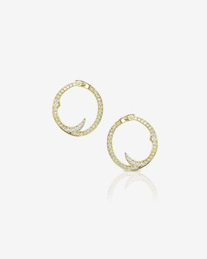 Stephen Webster Stem White Diamond Mini Hoop Earrings in 18ct Yellow Gold with white diamond pavé front view