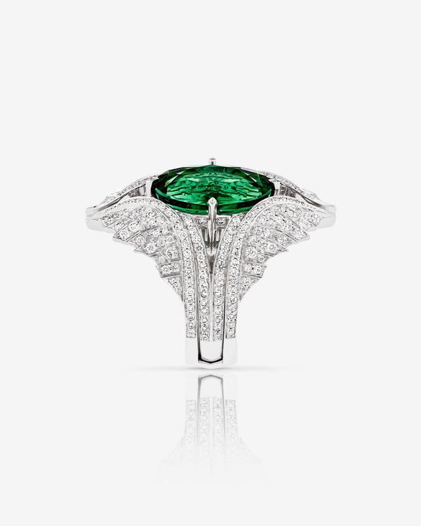 Side profile of Swan Song ReBelles ring showing white-gold band and diamond setting