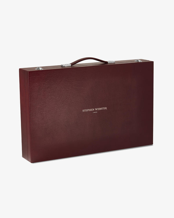 Side view of Tequila Lore sterling silver bar tool set in leather case