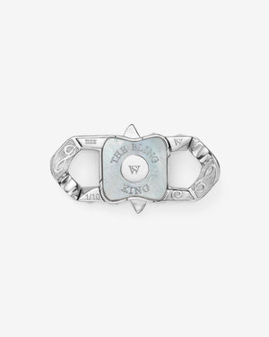 Stephen Webster Blink King clasp in sterling silver & yellow gold with white diamonds and mother of pearl back plate — back view