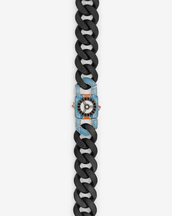 Stephen Webster Great Escape clasp in sterling silver — paired with 18mm Cuban Bracelet in matte black ceramic