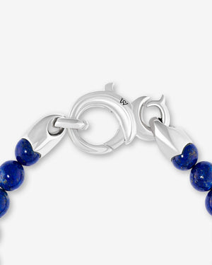 Clasp and connection detail of Stephen Webster Thorn Beaded Bracelet with blue lapis gemstone and sterling silver accents