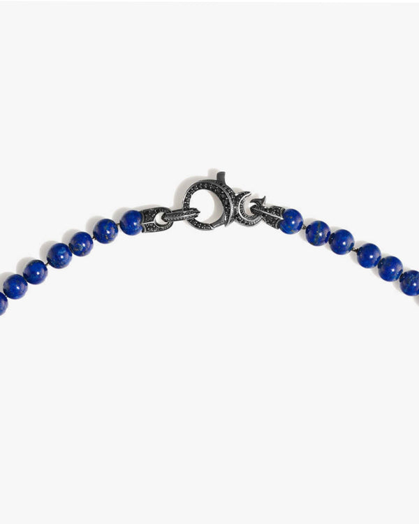 Clasp and connection detail of Stephen Webster Thorn Black Sapphire & Blue Lapis Beaded Necklace in sterling silver