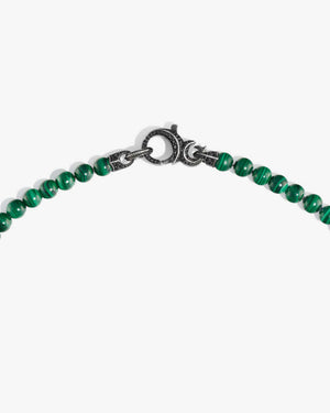 Clasp and link connection detail of Stephen Webster Thorn Black Sapphire & Malachite Beaded Necklace in sterling silver