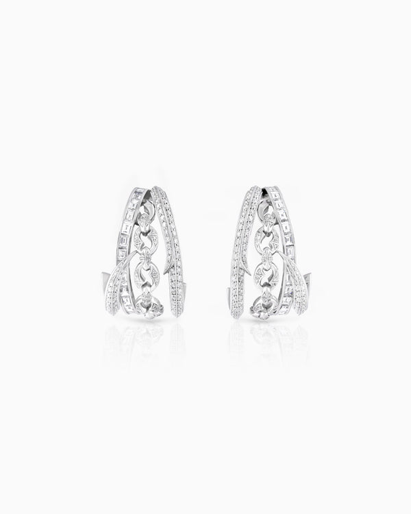 Thorn Embrace White Gold & Diamond Bound Together Cuff Earrings in 18ct white gold with white diamond pavé and baguettes, luxury fine jewellery
