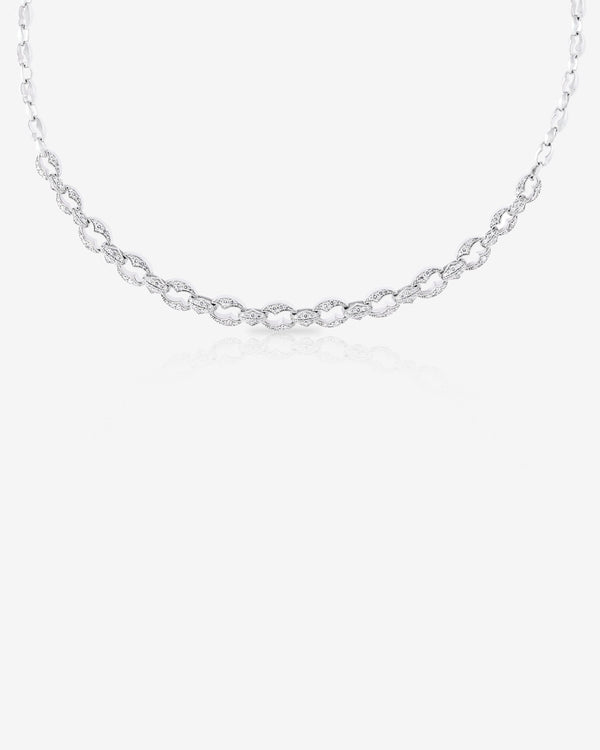 Side view of the Thorn Embrace Chain Link White Diamond Choker in 18 ct white gold showing interlinked links and diamond detail