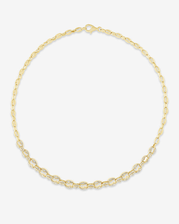 Thorn Embrace Chain Link Yellow Gold Choker in 18ct gold with white diamond pavé, luxury fine jewellery necklace