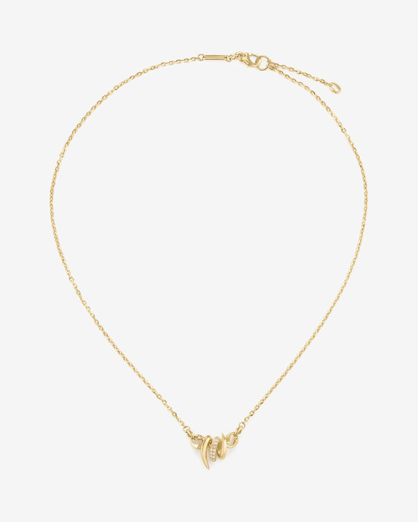 Thorn Embrace Entwined Inline Pendant in 18ct yellow gold with white diamond pavé, luxury fine jewellery necklace - aeria view