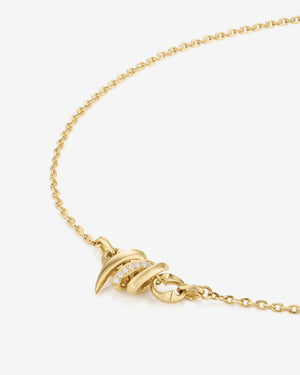 Thorn Embrace Entwined Inline Pendant in 18ct yellow gold with white diamond pavé, luxury fine jewellery necklace - detail view