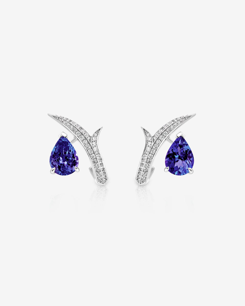 Thorn Embrace Pear Tanzanite Stud Earrings in 18 ct white gold with tanzanite gemstones and white diamond accents, luxury fine jewellery