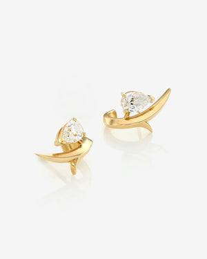 Thorn Embrace Pear Emerald Stud Earrings in 18 ct yellow gold with diamond gemstones, luxury fine jewellery