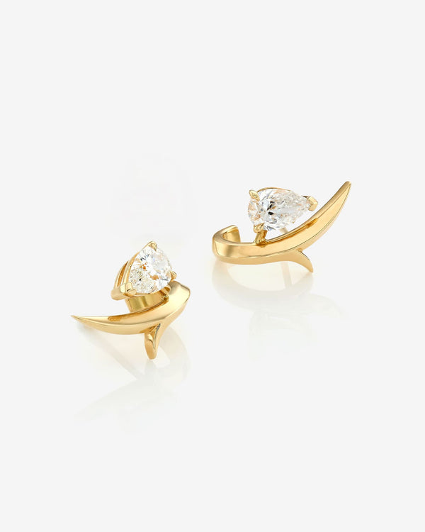 Thorn Embrace Pear Emerald Stud Earrings in 18 ct yellow gold with diamond gemstones, luxury fine jewellery