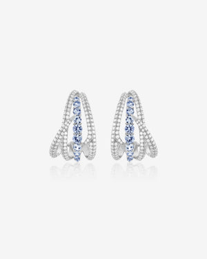 Thorn Embrace white gold Bound Together Gem Cuff Earrings with light blue sapphires and white diamond pavé, luxury fine jewellery