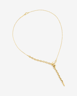 Thorn Embrace Yellow Gold & Diamond Entwined Lariat Necklace in 18 ct yellow gold with white diamond pavé, luxury fine jewellery - aerial view