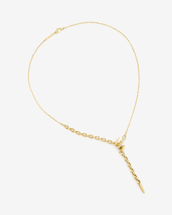 Thorn Embrace Yellow Gold & Diamond Entwined Lariat Necklace in 18 ct yellow gold with white diamond pavé, luxury fine jewellery - aerial view