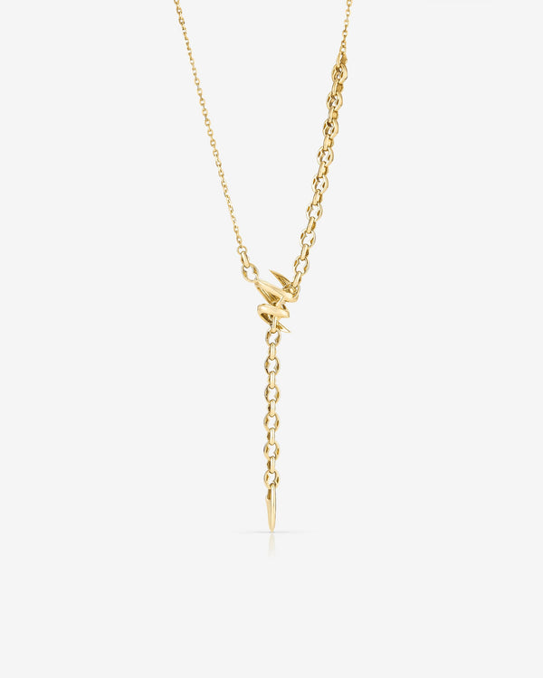 Thorn Embrace Yellow Gold & Diamond Entwined Lariat Necklace in 18 ct yellow gold with white diamond pavé, luxury fine jewellery - back view