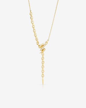 Thorn Embrace Yellow Gold & Diamond Entwined Lariat Necklace in 18 ct yellow gold with white diamond pavé, luxury fine jewellery