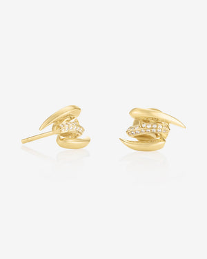Thorn Embrace Entwined Stud Earrings in 18 ct yellow gold with white diamond pavé, luxury fine jewellery studs - side view